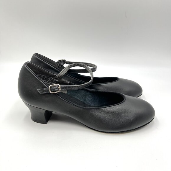 7.5 WIDE WIDTH Capezio Black 459 Jr. Footlight Suede Sole Character‎ Dance Shoes - Picture 1 of 15